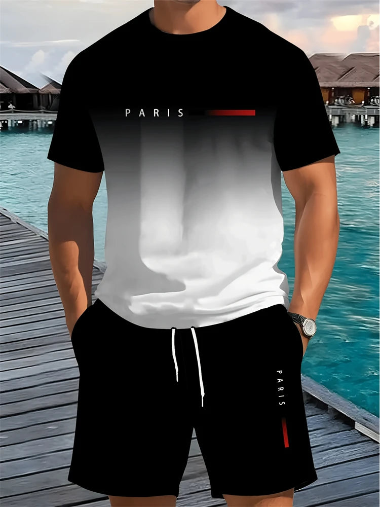Summer Men's Short Sleeve Shorts Set Personalized Logo Printed Short Sleeve Shorts Set Loose Breathable Casual Fashion