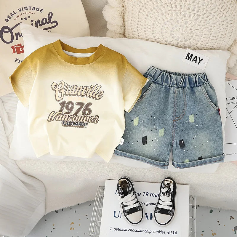 New Summer Baby Boys Clothes Sets Fashion Cotton Letter Printing T-shirts+Tooling Shorts 2pcs Kids Outfits for Infant Tracksuit