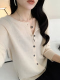 100% Merino Wool Knitwear Autumn Winter Grace Solid Color Basics Cardigan Soft Warm Casual O-Neck Sweater Woman Clothing Tops