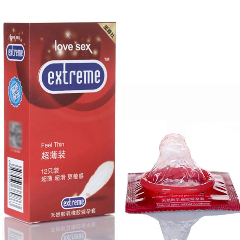 12PCS Men Condoms Natural Latex Penis Sleeve Sex Products Vaginal Stimulation Ultra Thin Condoms Safer Contraception