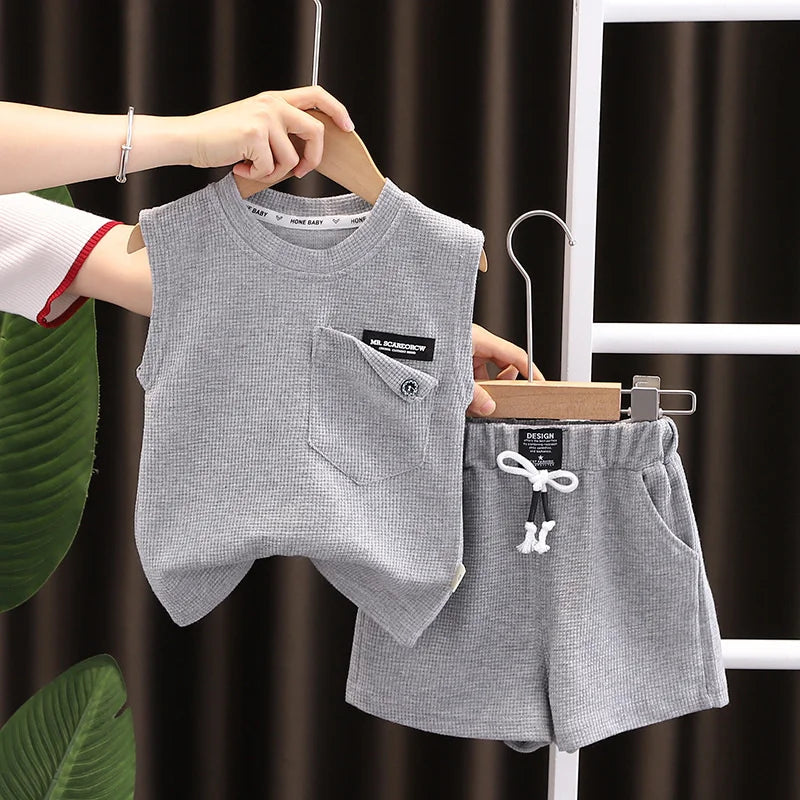 New Summer Baby Boys Solid Vest Shorts 2Pcs/Sets Clothes Children Infant Outfits Toddler Casual Sports Costume Kids Tracksuits