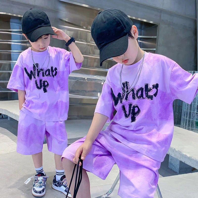 Korean Summer 2pcs green Set 2025 leisure girl Children t-shirt shorts kids clothes boys set