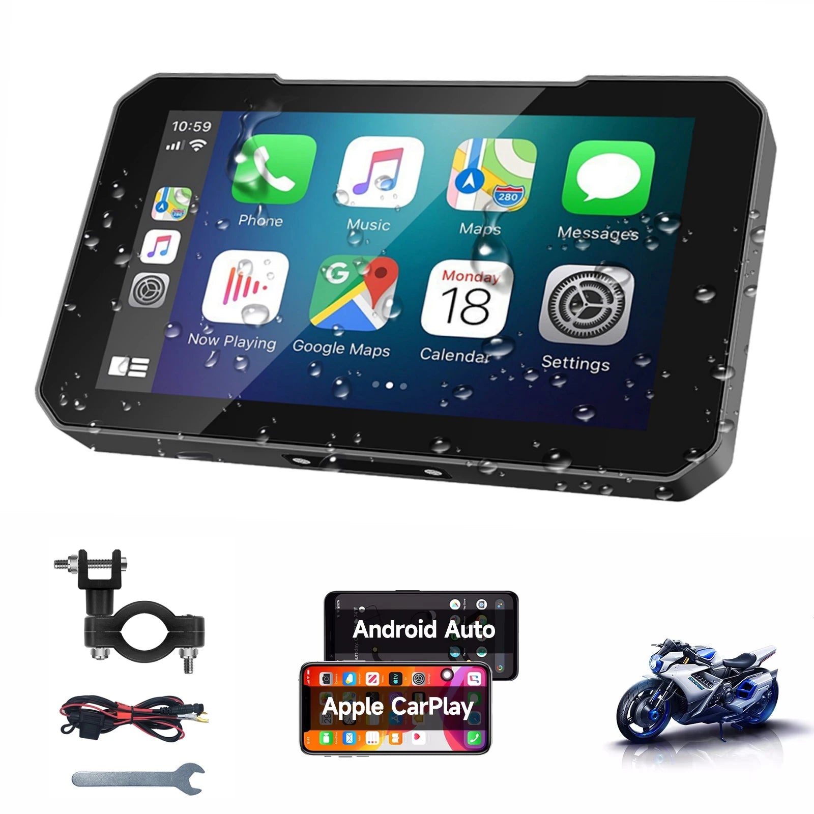 5 Inch Portable Mototorcycle Wireless Carplay/Android Auto GPS Navigator Touch Screen