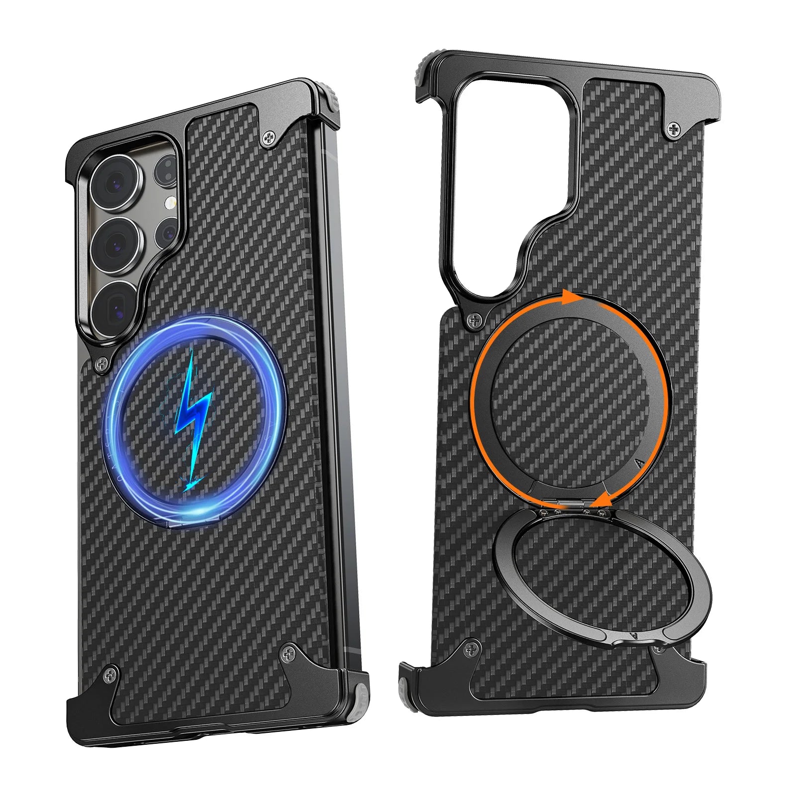 Eary for Samsung Galaxy S25 Ultra Phone Cases 360 Rotate Magnetic Stand Carbon Fiber Cover for MagSafe Military-Grade Drop Shell