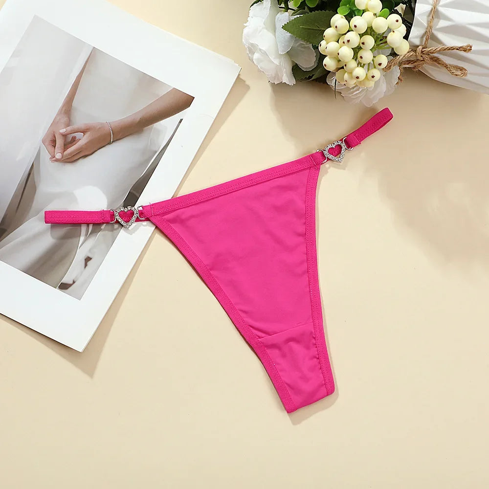 Fashion Sexy Women Heart Decoration Thongs Low Rise Lingerie Erotic Lady G-string Breathable Shiny Charming Women's Panties