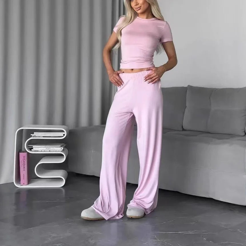 2 pieces women sets 2026 best-selling knitted short-sleeved T-shirt+long pants set two pieces sets women's clothing