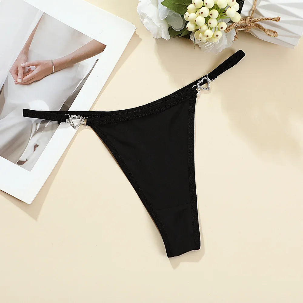 Fashion Sexy Women Heart Decoration Thongs Low Rise Lingerie Erotic Lady G-string Breathable Shiny Charming Women's Panties