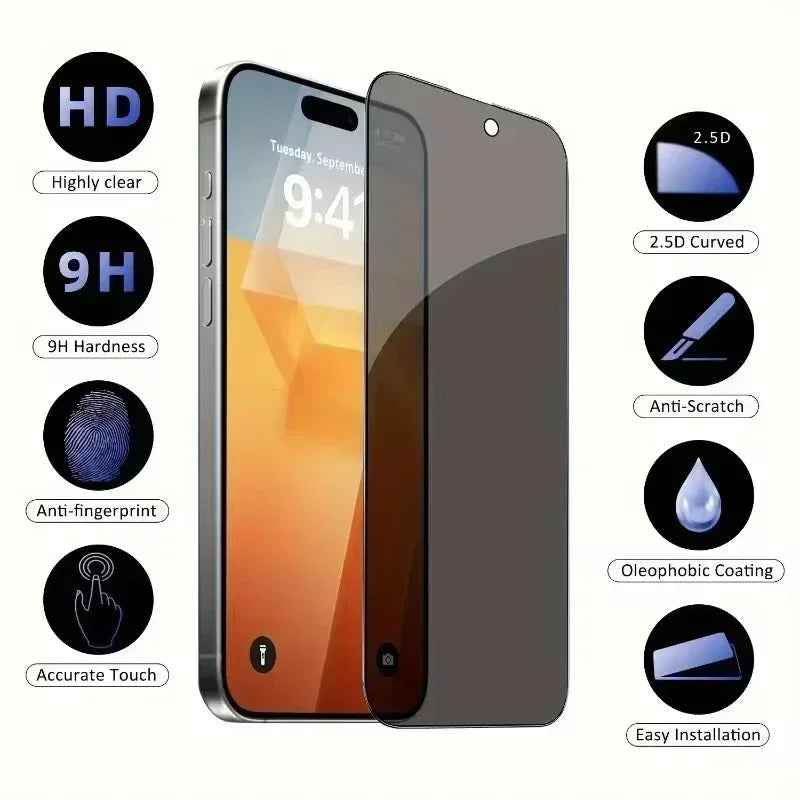 1-5Pcs Full Cover Privacy Screen Protector For IPhone 16 15 13 11 14Pro Max Anti-spy Tempered Glass For iPhone X XS Max XR Glass
