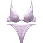 Logirlve French Thin Women Lingerie Set Sexy Satin Lace Splicing Comfort Bras Print Temptation Bra and Thong Sets Underwear