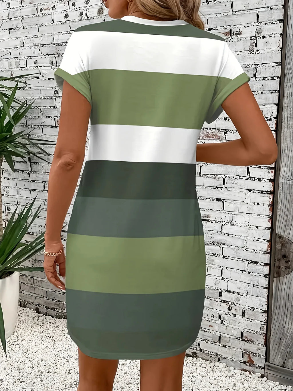 Women'S Fashion Summer Striped Print Mini Dress Loose Pockets Short Sleeved Shirt Dress Casual Plus Size Pullover Dress 2025 New