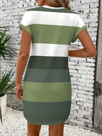 Women'S Fashion Summer Striped Print Mini Dress Loose Pockets Short Sleeved Shirt Dress Casual Plus Size Pullover Dress 2025 New