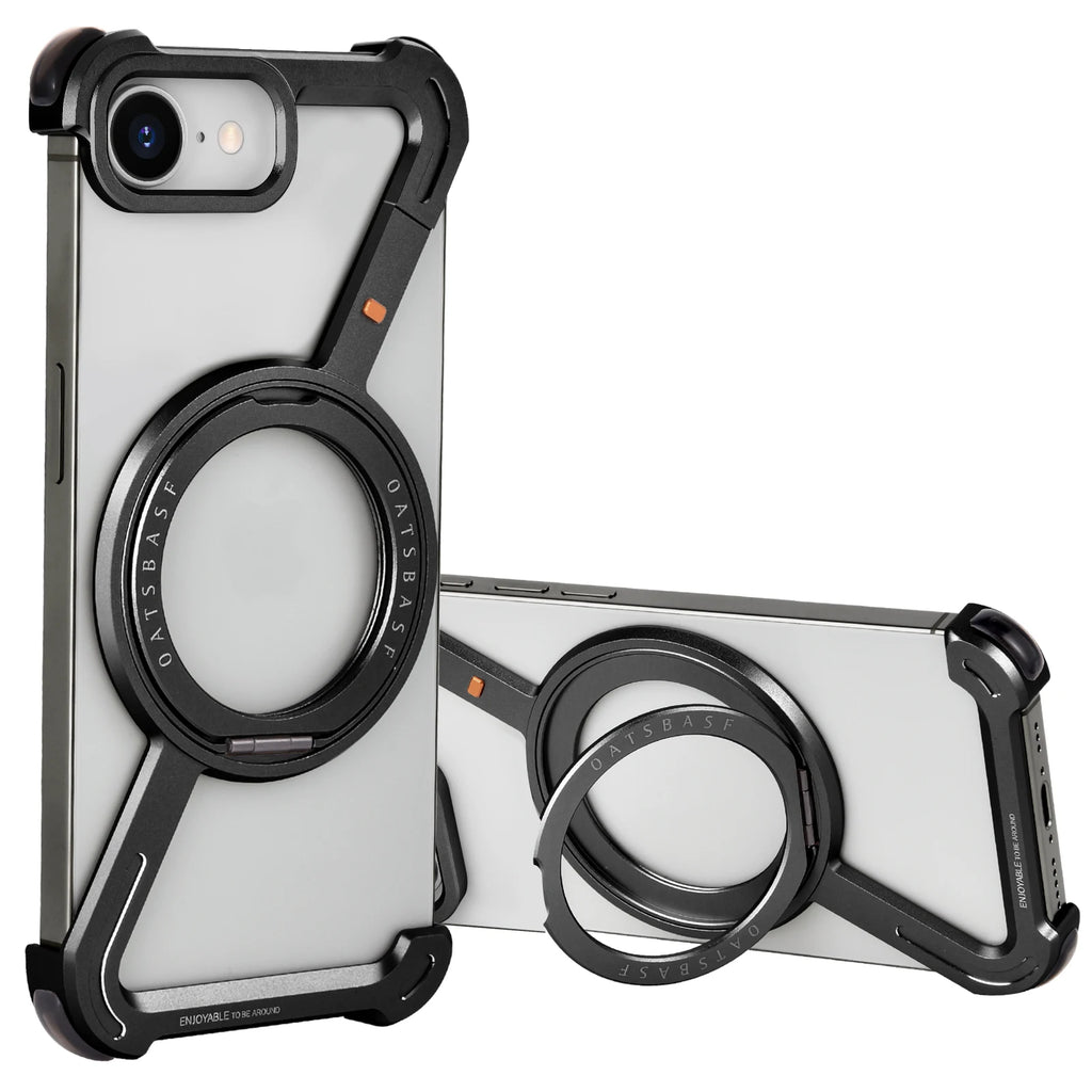 Eary Frameless Case for iPhone 16 E Magsafe Z-Shaped Phone Cover With 360°Rotate Magnetic Kickstand Metal Shockproof Protective