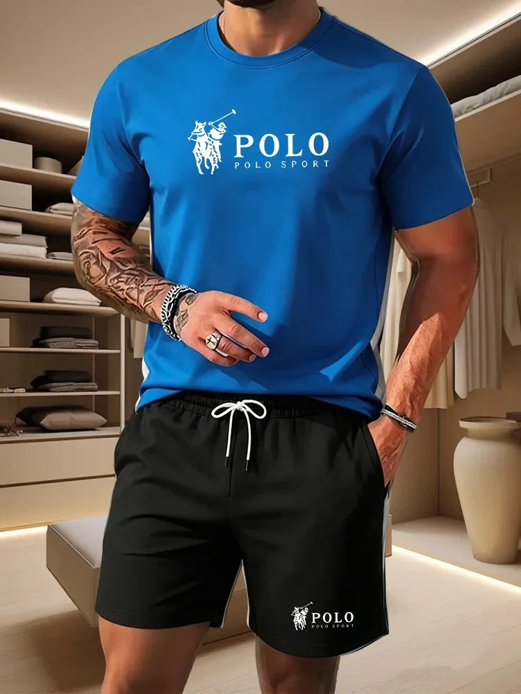 Sports Style Men's Summer Breathable Sportswear Short Sleeved T-shirt+shorts, Lightweight and Comfortable Casual 2-piece Set