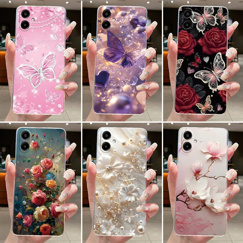 For Samsung A07 2025 Clear Phone Case Luxury Butterfly Flowers Casing For Samsung Galaxy A07 SamsungA07 A 07 Silicone Back Cover