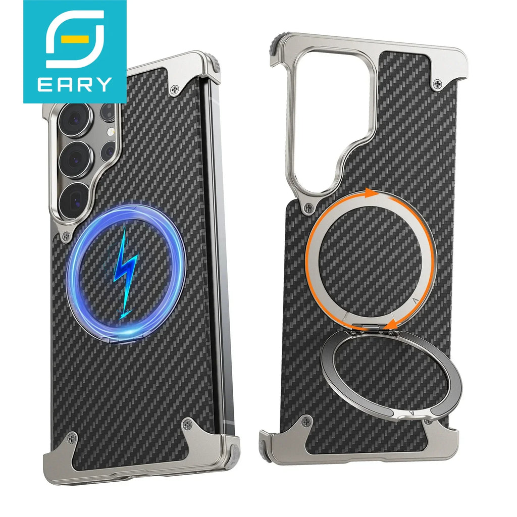Eary for Samsung Galaxy S25 Ultra Phone Cases 360 Rotate Magnetic Stand Carbon Fiber Cover for MagSafe Military-Grade Drop Shell