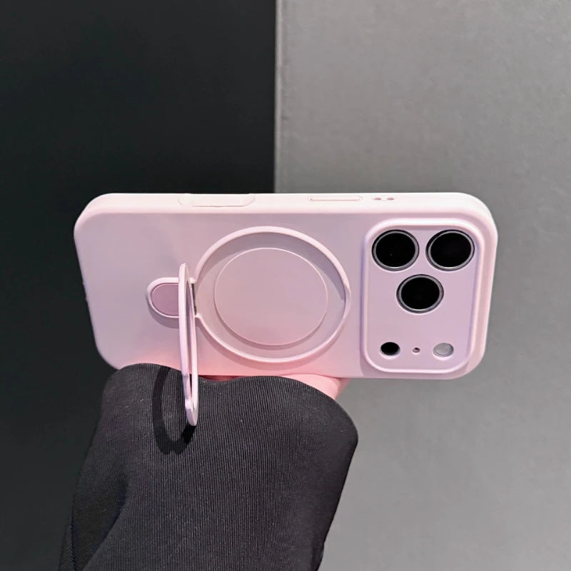 Liquid Silicone Stand Holder for Magsafe Case for iPhone 17 16 15 14 Pro Max Magnet Wireless Charge Camera Control Button Cover