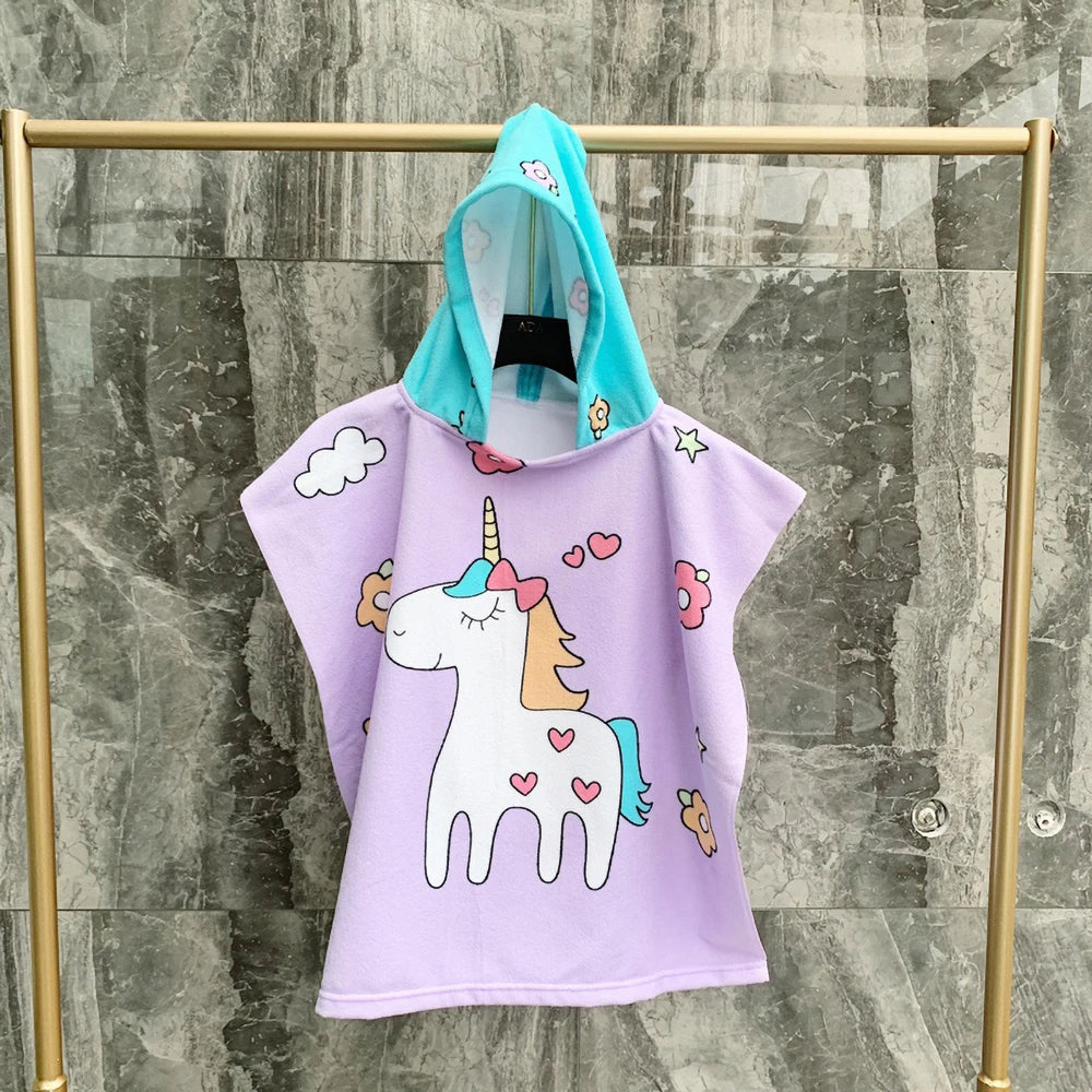 Baby Cartoon Printing Bathrobe Girls Unicorn Beach Towel Boy Shark Dinosaur Bath Towel Kids Hooded Cape Towel Children Bath Item