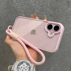 Luxury Candy Color Bumper With Lanyard Phone Case For iPhone 17 16 15 14 13 12 11 Pro Max Plus Clear Acrylic Shockproof Cover