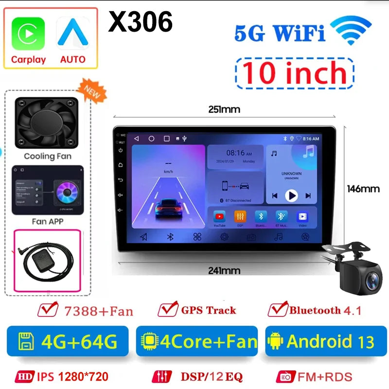 7 9 10”Android 13 64G Multimedia 2Din Car Radio Carplay Auto Player GPS Navigation for Toyota Hyundai Nissan Kia LADA FIAT VW