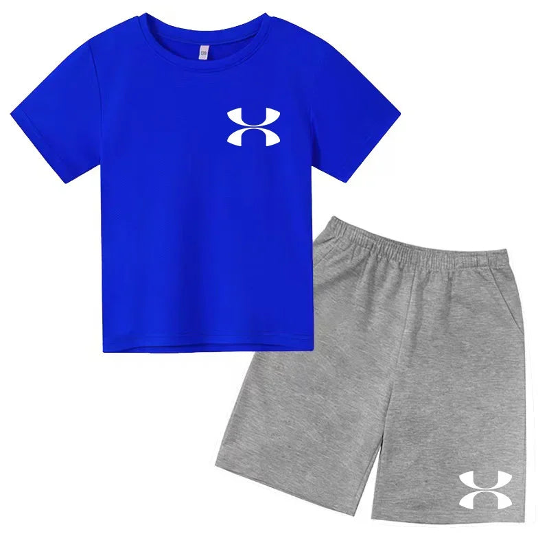 Casual t-shirt Set Kids  Fashion Two-Piece  Summer Sports Short-Sleeved Boy Girl 3-13Yrs  T-shirt +Shorts