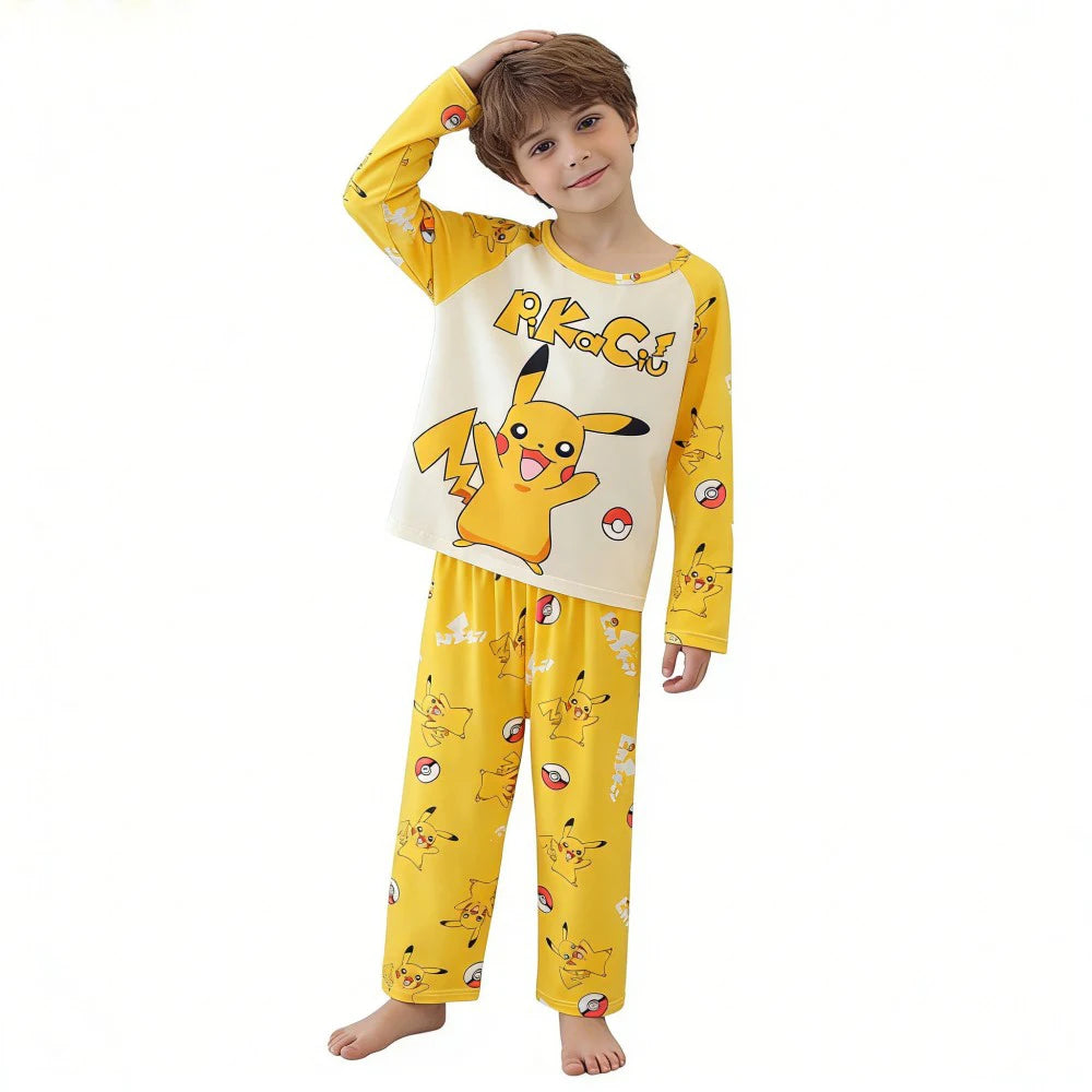 Kids Cute Pikachu Pajamas Set Pokemon Long Sleeve Sleepwear Adorable Pjs for Boys Girls Soft Comfortable Nightwear