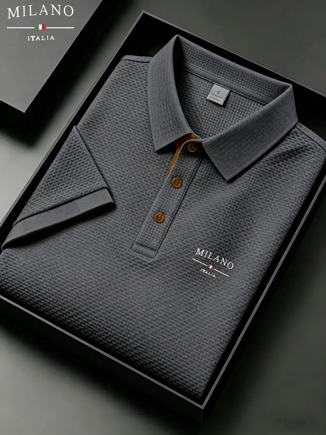 mens milano italia letter jacquard polo shirt breathable quick dry fabric casual business outdoor daily short sleeve top