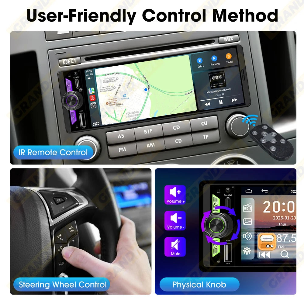 6.5 Inch 1Din IPS Screen Wireless Carplay Android Auto Airplay Car Radio MP5 Player Stereo Bluetooth FM Type-C PD3.0 Fast Charge