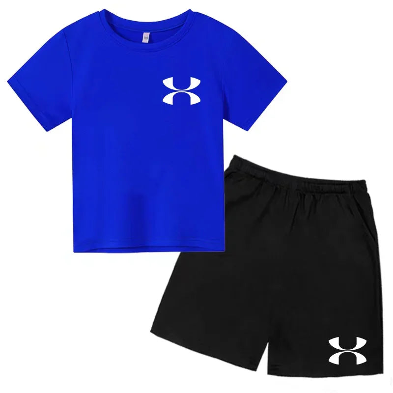 Casual t-shirt Set Kids  Fashion Two-Piece  Summer Sports Short-Sleeved Boy Girl 3-13Yrs  T-shirt +Shorts