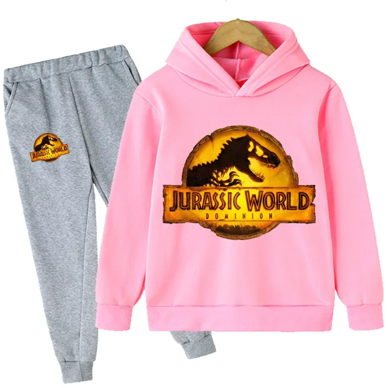 Kids Jurassic World  Children Dinosaur Hoodies Pants Set  Fashion Pullovers Clothes Boys Girls Dominion Sweatshirts Hooded Suit