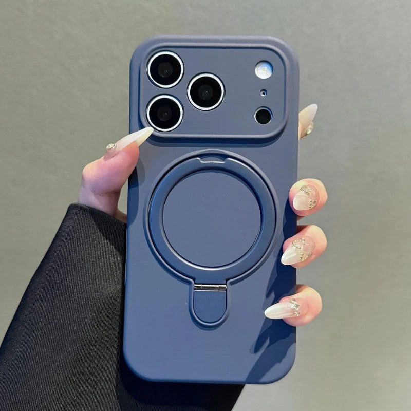 Liquid Silicone Stand Holder for Magsafe Case for iPhone 17 16 15 14 Pro Max Magnet Wireless Charge Camera Control Button Cover