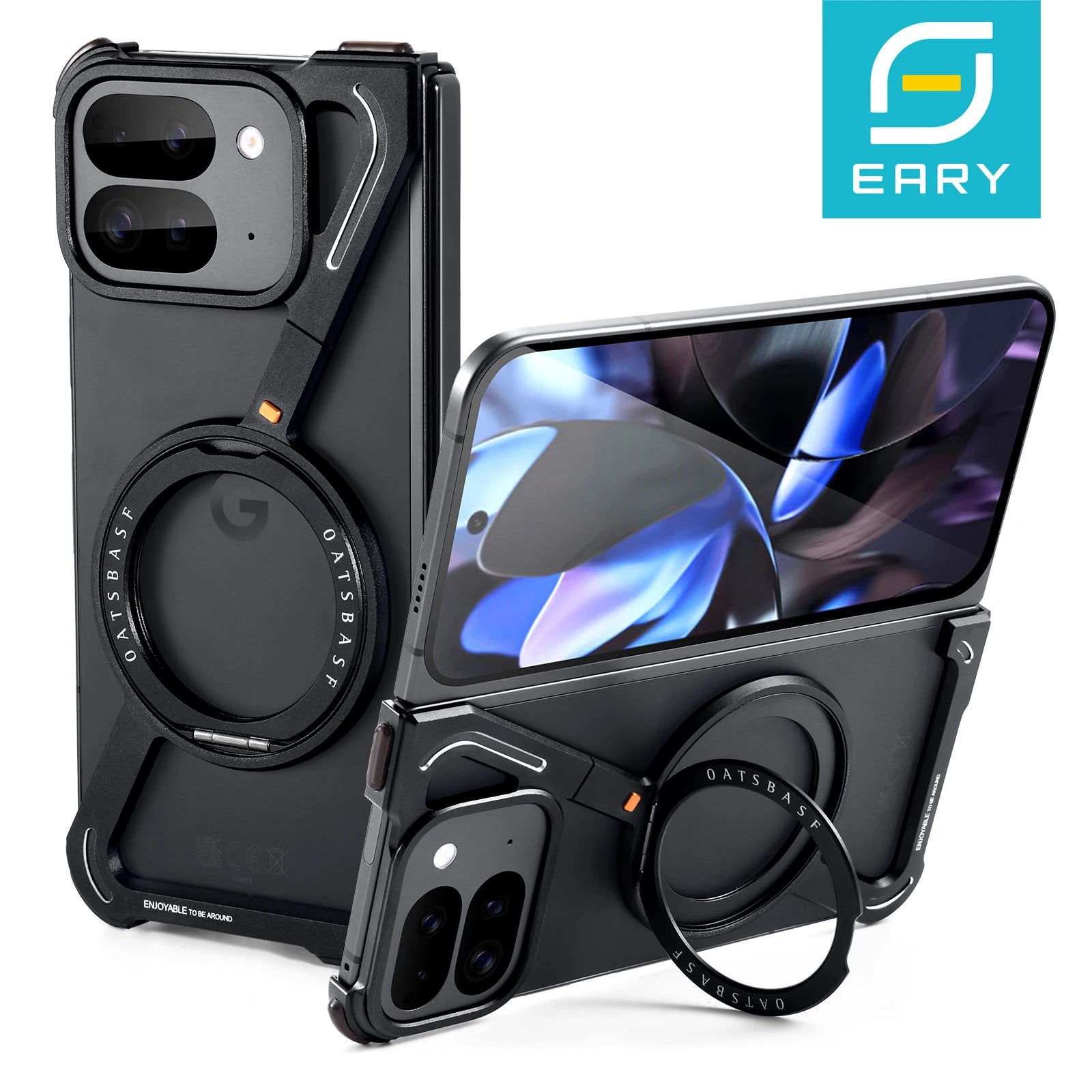 Eary Z Frame Case for Google Pixel 9 10 Pro Fold Minimalist Metal Phone Case With Magnetic 360°Rotatable Stand Shockproof Cover