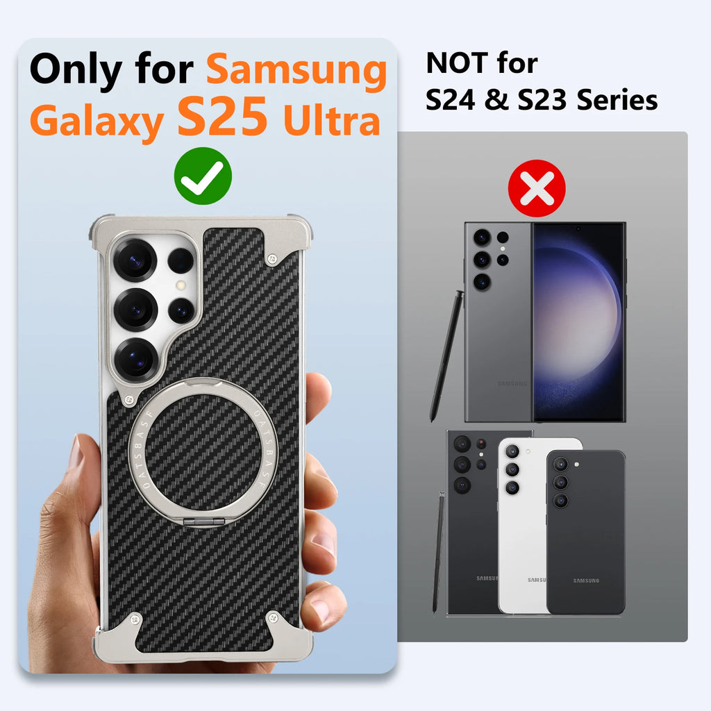 Eary for Samsung Galaxy S25 Ultra Phone Cases 360 Rotate Magnetic Stand Carbon Fiber Cover for MagSafe Military-Grade Drop Shell
