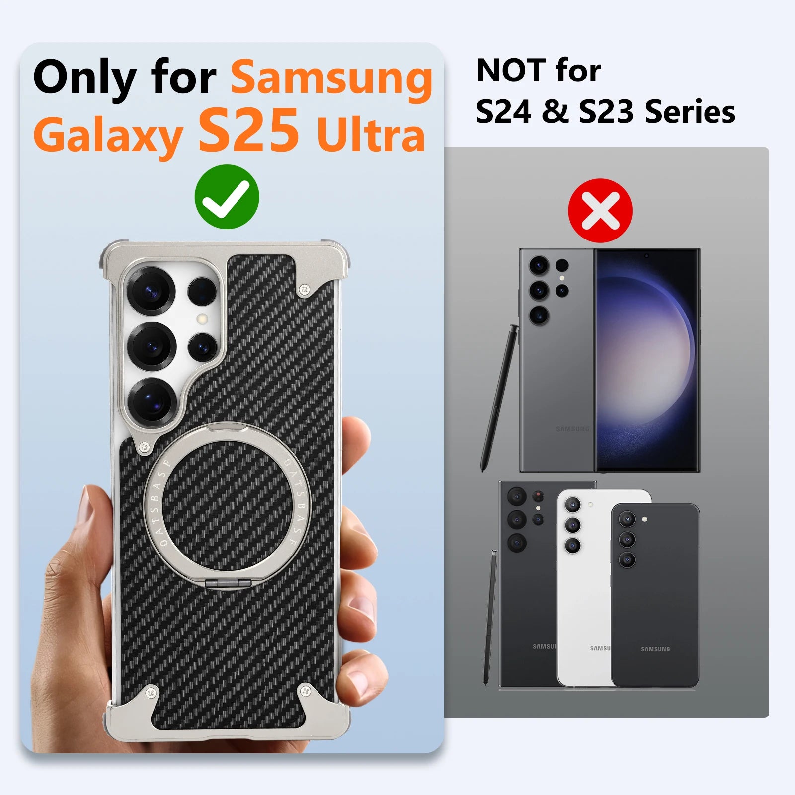 Eary for Samsung Galaxy S25 Ultra Phone Cases 360 Rotate Magnetic Stand Carbon Fiber Cover for MagSafe Military-Grade Drop Shell