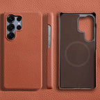 for Magsafe Case for Samsung Galaxy S26 S24 S25 Ultra Plus Natural Cowhide Leather Magnetic Protector Luxury Phone Back Cover