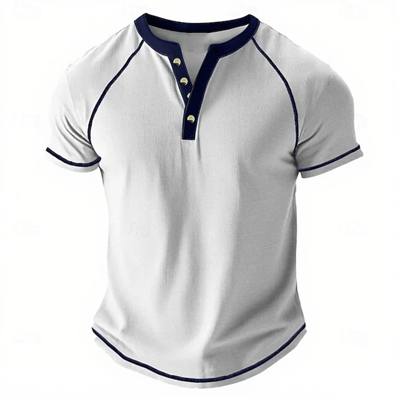 Retro Men's Button-Down T-Shirt Minimalist Print T-Shirt Loose-Fit Casual Summer Polo Shirt Stylish Streetwear Men's Top