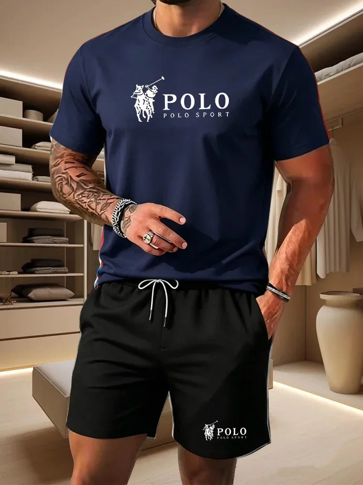 Sports Style Men's Summer Breathable Sportswear Short Sleeved T-shirt+shorts, Lightweight and Comfortable Casual 2-piece Set