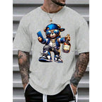Men's Summer 100% Cotton Fashionable Casual Loose Large Size Cartoon  Printed Sports Round Neck Short Sleeve T-shirt Top