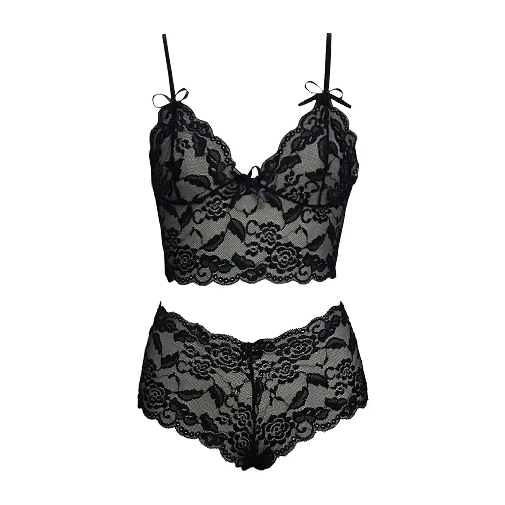 Thin Lace Flower Printed Underwear Suit Sexy Women Lingerie Set Female Adjustable Shoulder Strap Triangle Cup Bralettle