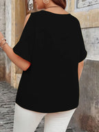2025 Summer Women's T Shirt Elegant Wave V-Neck Off-Shoulder Short-Sleeved Fashion Tops Casual Solid Color Plus Size Female Tops