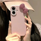 Luxury Rhinestone Bow Litchi Pattern Leather Phone Case For iPhone 17 16 15 14 13 12 11 Pro Max X XS Plus Soft Shockproof Cover