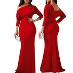 Sexy Fashionable Asymmetrical Shoulder Women's Dress with Slight Creasing on Chest Independent Station 2025 Long Evening Gown