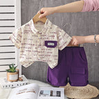 Summer Kids Baby Boys Clothing Suits Full Letter Short Sleeve T-Shirt Shorts Casual Clothes Outfit Girls Clothing 2PCS/Set
