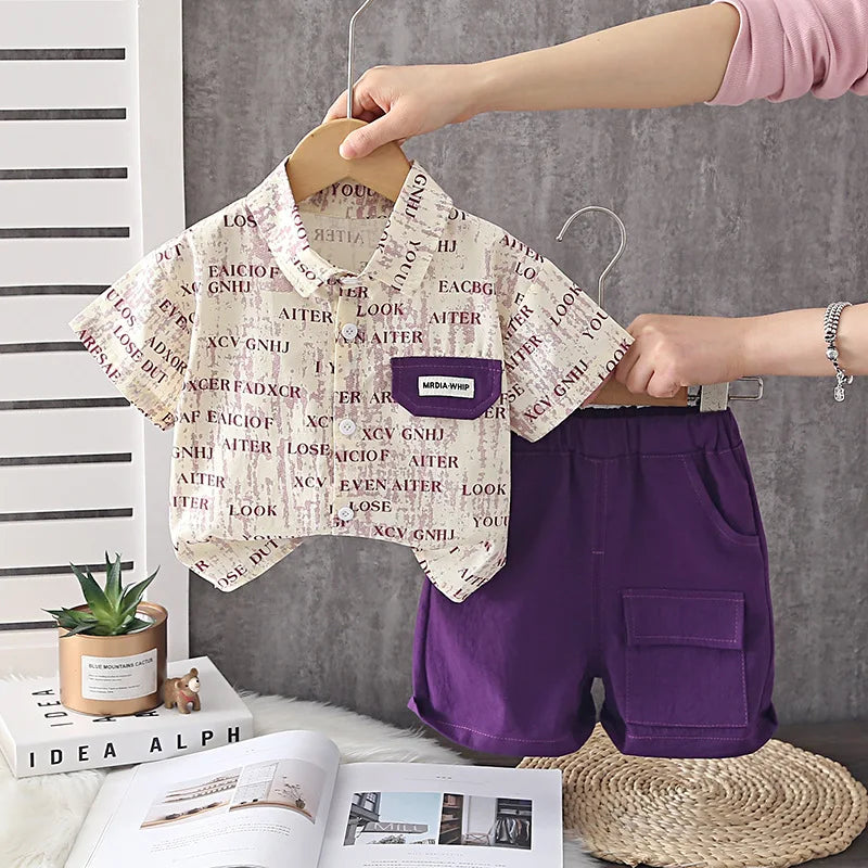 Summer Kids Baby Boys Clothing Suits Full Letter Short Sleeve T-Shirt Shorts Casual Clothes Outfit Girls Clothing 2PCS/Set