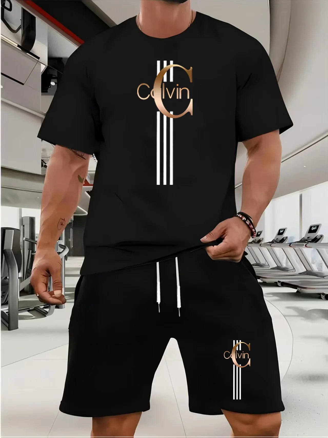 CALVIN summer men women new casual sports suit Fashion breathable outdoor short-sleeved T-shirt + training shorts two-piece set