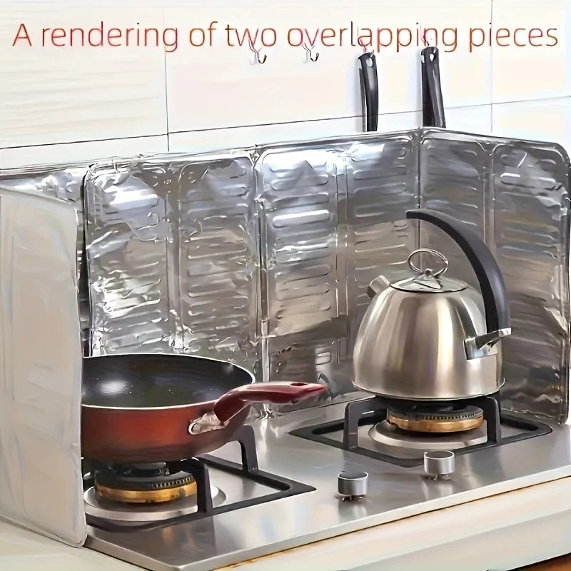 Foldable Aluminum Foil Oil Splatter Guard for Gas Stove, Kitchen Anti-Splash & Heat Insulation Baffle, Overflow Protection