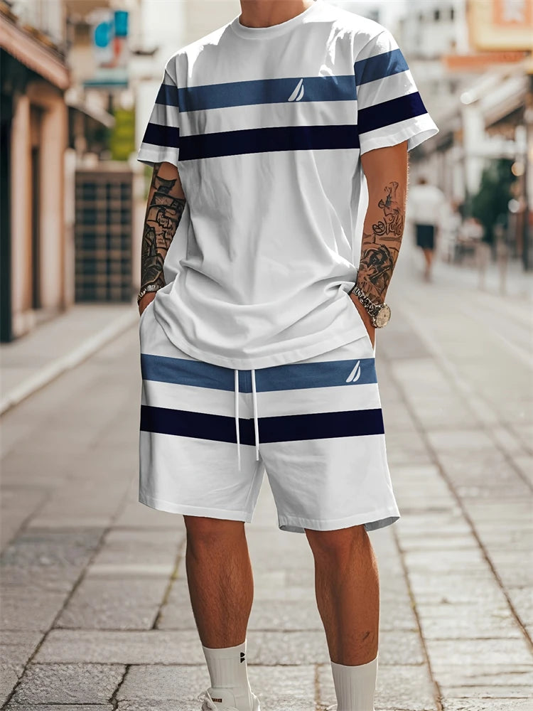 Summer Men's Short Sleeve Shorts Set Personalized Logo Printed Short Sleeve Shorts Set Loose Breathable Casual Fashion