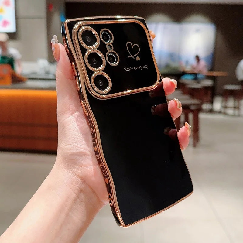 Electroplated Love Heart Large Window Case For Samsung Galaxy A 56 55 54 36 35 34 26 25 24 17 17 15 14 07 PlainShockproof Cover