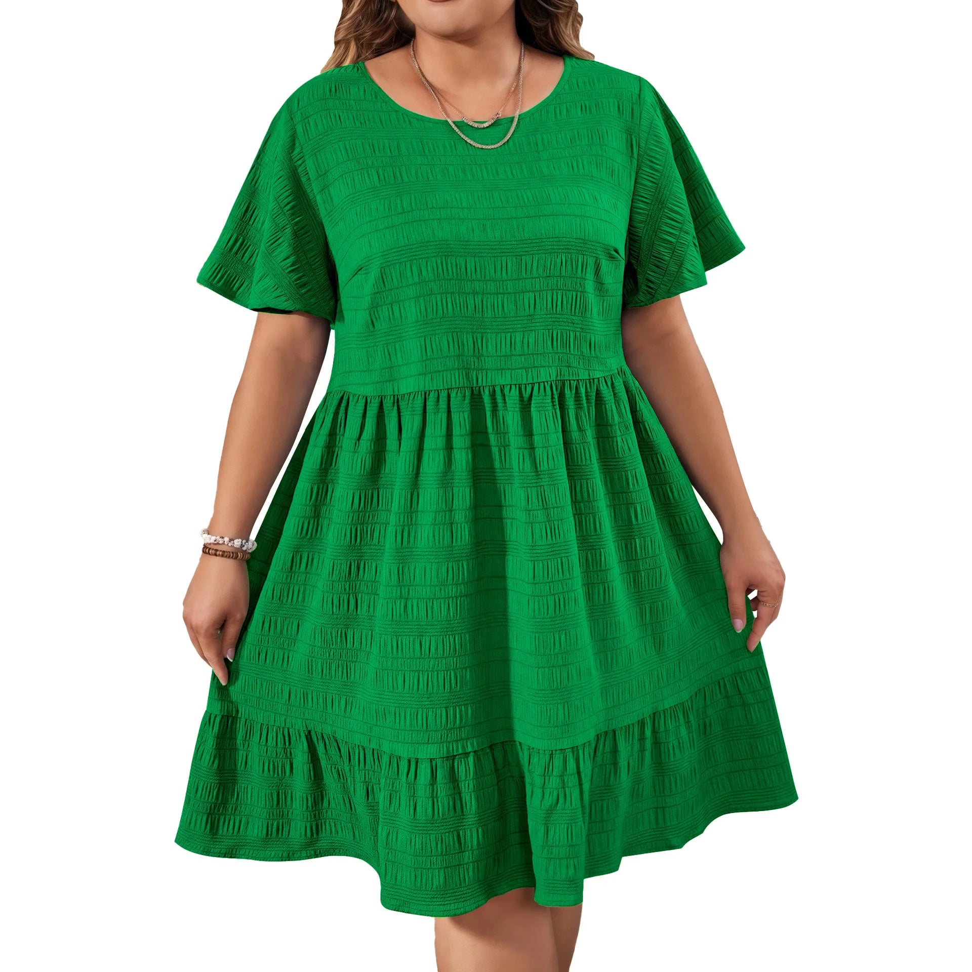 Oversized Summer Dresses For Women 2026 Plus Size Clothing Elegant Fashion Round Neck Patchwork Loose Casual Short Sleeve Dress