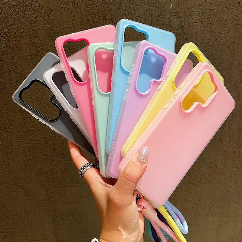 2in1 With Wrist Strap Lanyard Jelly Phone Case For Samsung Galaxy S26 S25 S24 S23 S22 Ultra Plus FE A26 A35 A54 A16 Solid Cover