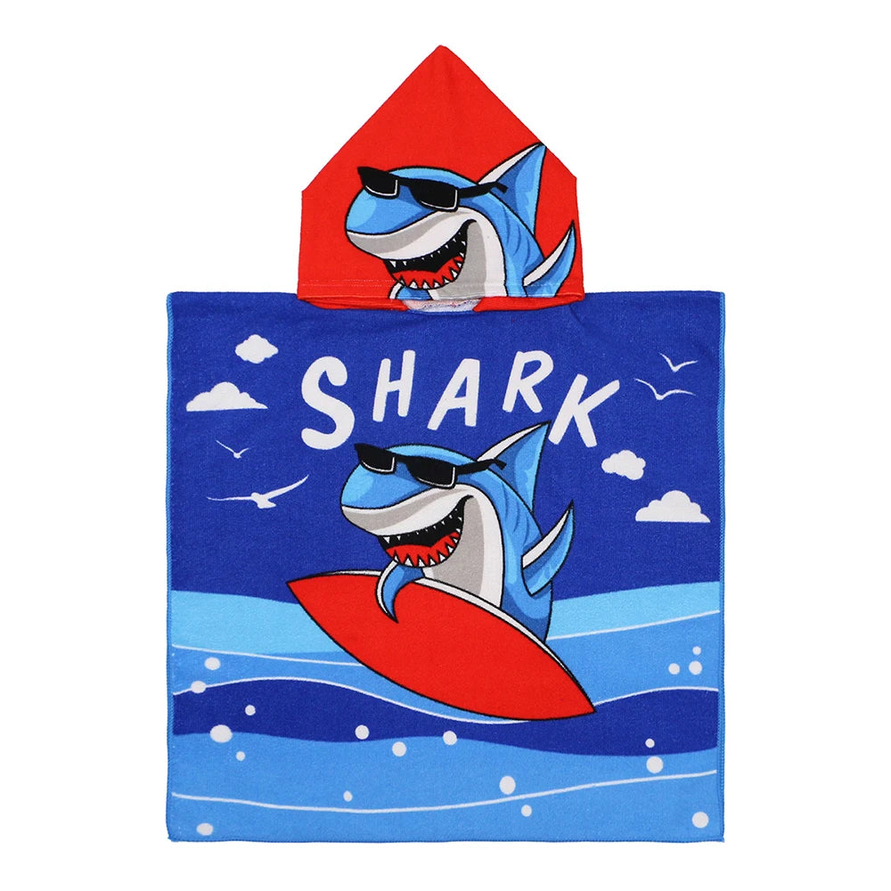 Baby Cartoon Printing Bathrobe Girls Unicorn Beach Towel Boy Shark Dinosaur Bath Towel Kids Hooded Cape Towel Children Bath Item